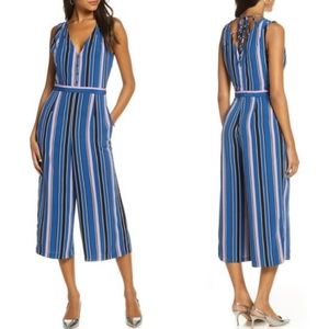 NWT, 1901 Blue Stripe Cropped Jumpsuit